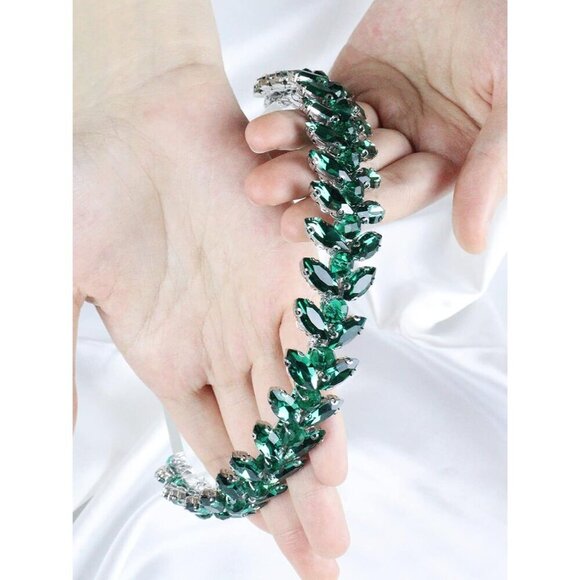 Green Rhinestone Headband Wedding Tiaras for Brides and Women main image 8